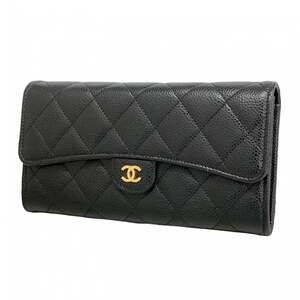 CHANEL Authentic Black Caviar Leather Wallet